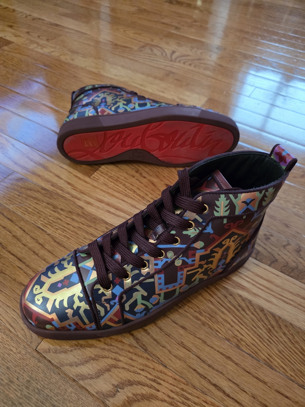Christian Louboutin Multicolor High-Top Sneakers with Red Sole